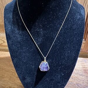 Raw Purple Amethyst Gold Tone Pendant Necklace